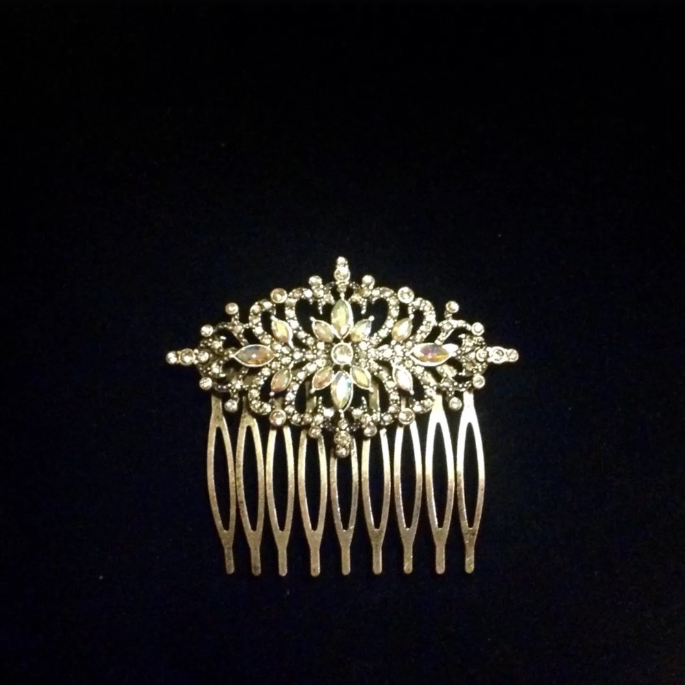 Vintage Silver White Topaz Hair Comb! Flawless!